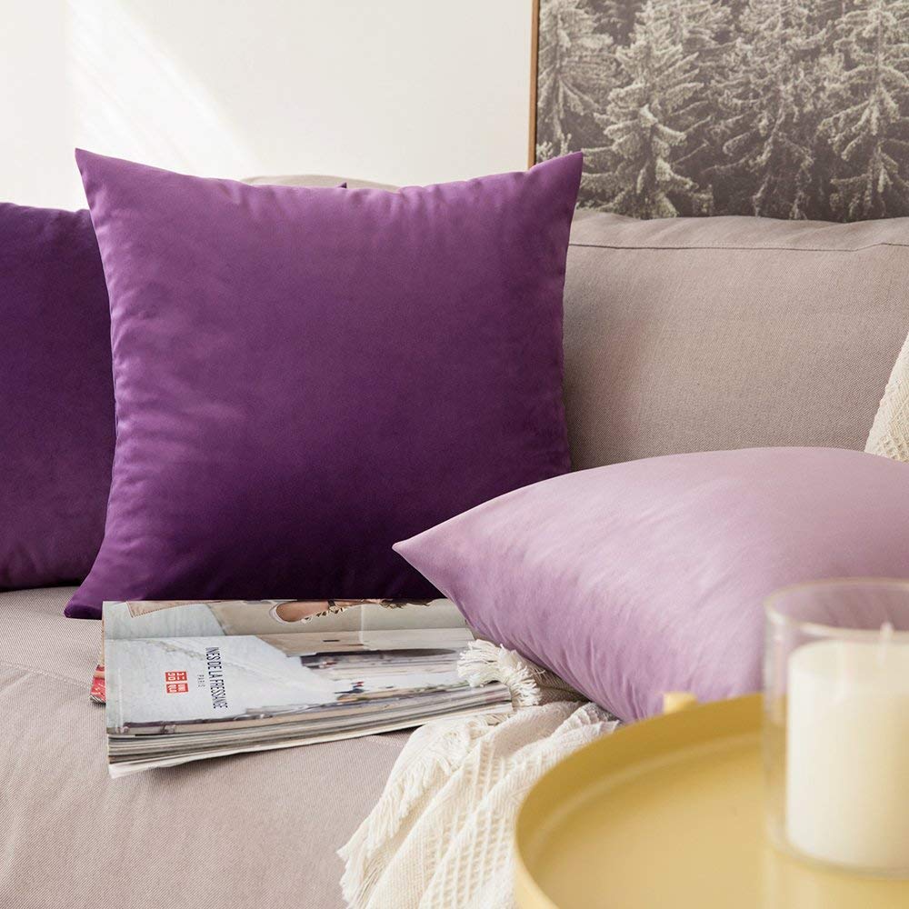 Khooti Velvet Cushion Cover, 26x26 (Purple)(Pack of 5)