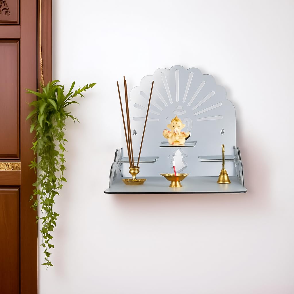 Fliptic Acrylic Wooden Temple with Om Symbol DIY|Wall-Mounted Pooja Mandir,Shining Finish for Home,Office,Shop|Wall Mounted Medium Size Wooden Temple|Colourful|Do It Yourself (Silver),25 cm,25.5 cm
