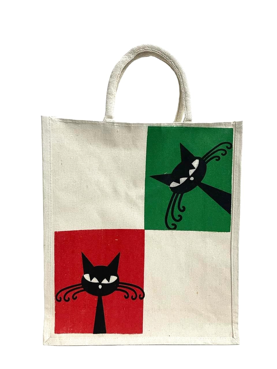 Jute Club Printed Canvas Bag|Shopping|Office|Tiffin| Multipurpose|Eco Friendly with Zipper lock|Spacious|100% Organic Cotton Tote with Lamination-14 X16 X5 (5Pc, Angry Cats)