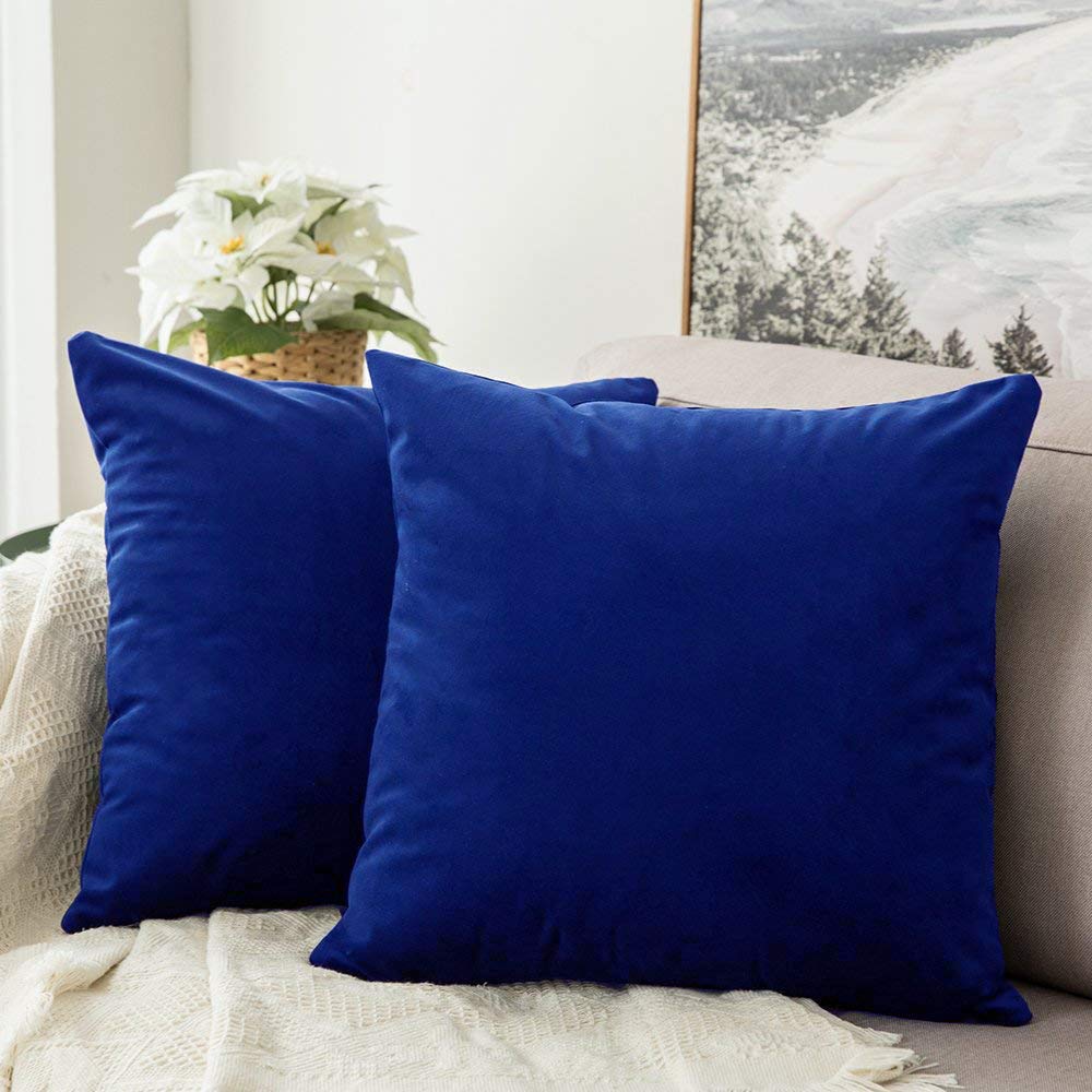 Khooti Velvet Cushion Cover, 18x18 | Royal Blue | Pack of 3 | Solid Plain Soft & Smooth, Decorative Cushion Covers for Living Room, Bedroom, Couches, Chairs, Sofas, Beds & Home Decor