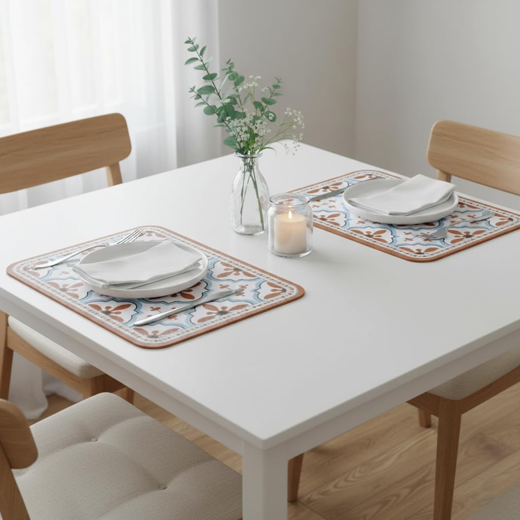 TheTableTales Placemats Pack of 2, Premium Waterproof Heat Resistant Dining Table Mats | Washable PU Leather Mats for Dinner | Non Slip Pad for Home Kitchen Restaurant (45 x 30 cm, Multicolour) Kafalo