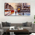 VIBECRAFTS Canvas Paintings for Living Room Drawing Wall Painting of Street view London with Snowfall Background Fitted Wooden Frame For Home | Office | Gift (PTVCH_2267N) (48 x 24 Inches)