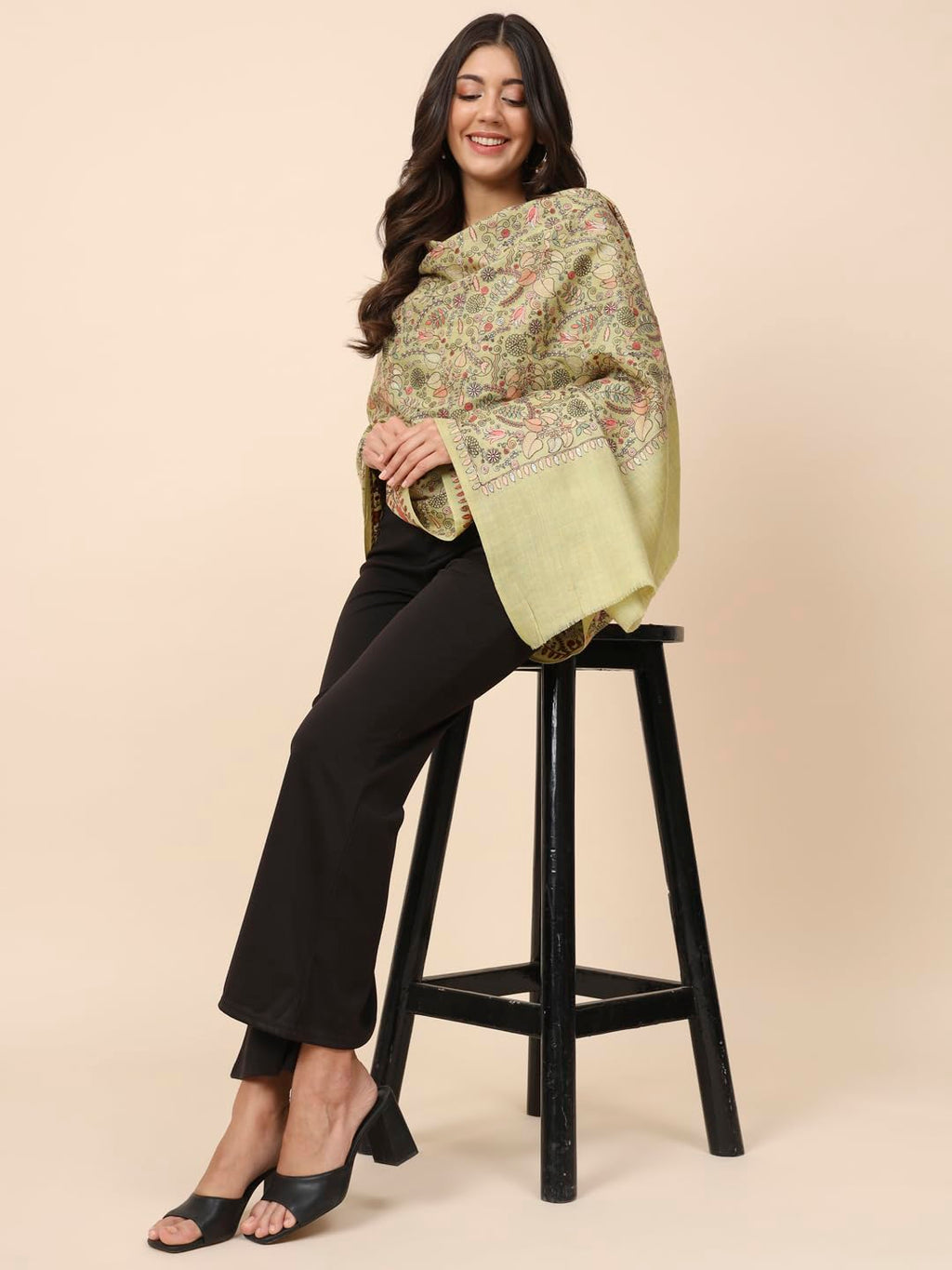 Pashmoda Women Gilkaari Pure Wool Embroidered Shawl (Size 101X203 CM)