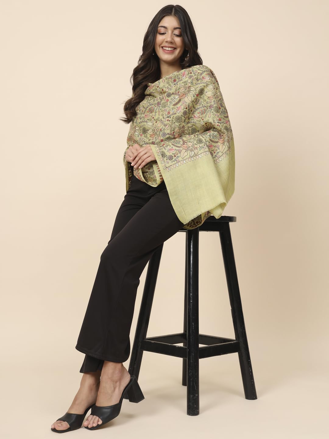 Pashmoda Women Gilkaari Pure Wool Embroidered Shawl (Size 101X203 CM)