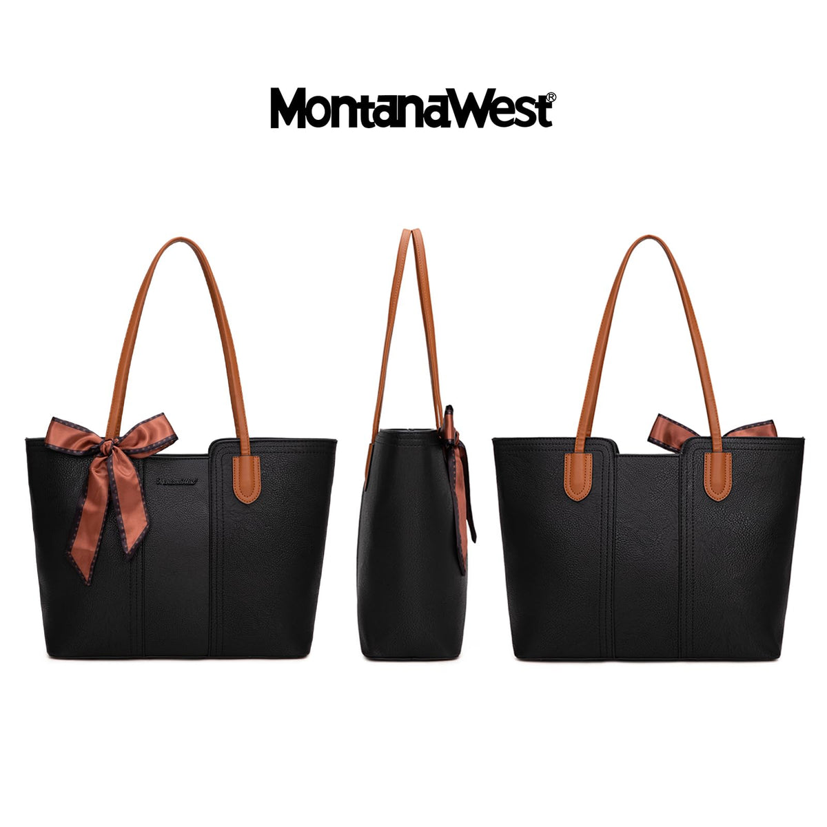 Montana West Tote Bags for Women Medium Top Handle Satchel Purses, Jet Black, M, Fashion