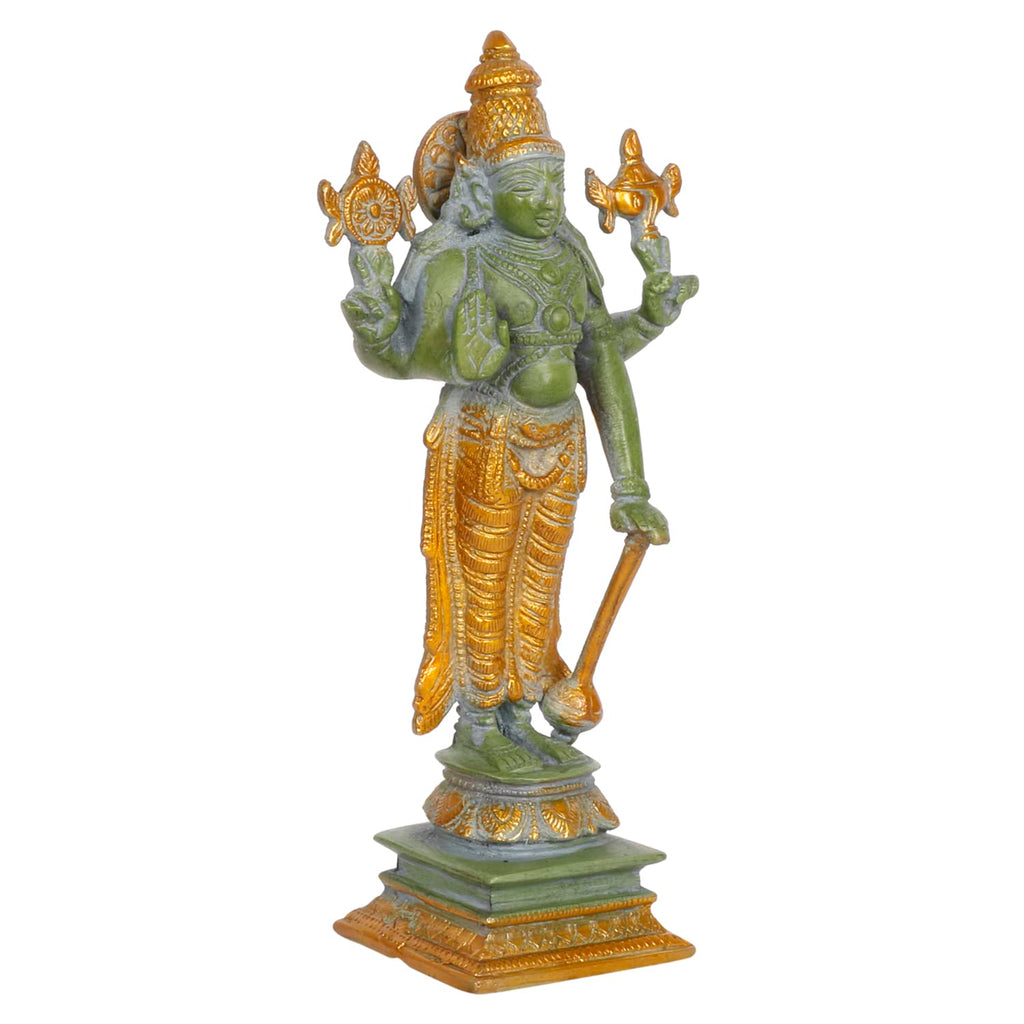 ARTVARKO Brass Vishnu Idol Standing Narayanan with Sudarshan Chakra Idol for Home Décor Entrance Temple Mandir Diwali Gift Height 8 Inch