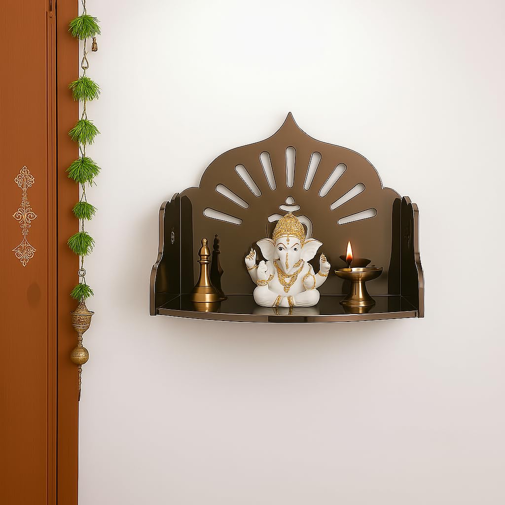 Fliptic Small Acrylic Wooden Temple DIY || Wall-Mounted Pooja Mandir, Shining Finish for Home, Office, Shop || Wall Mounted Small Size Wooden Temple || Do It Yourself (Dark Bronze), 14 cm, 22.5 cm
