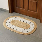 ATRANGI STUDIO Oval Jute Mat | Handwoven Braided Design Mat | Circular Floor Rug for Living Room, Bedroom, Reading Corner | Boho Home Decor | 30x18 inch, White