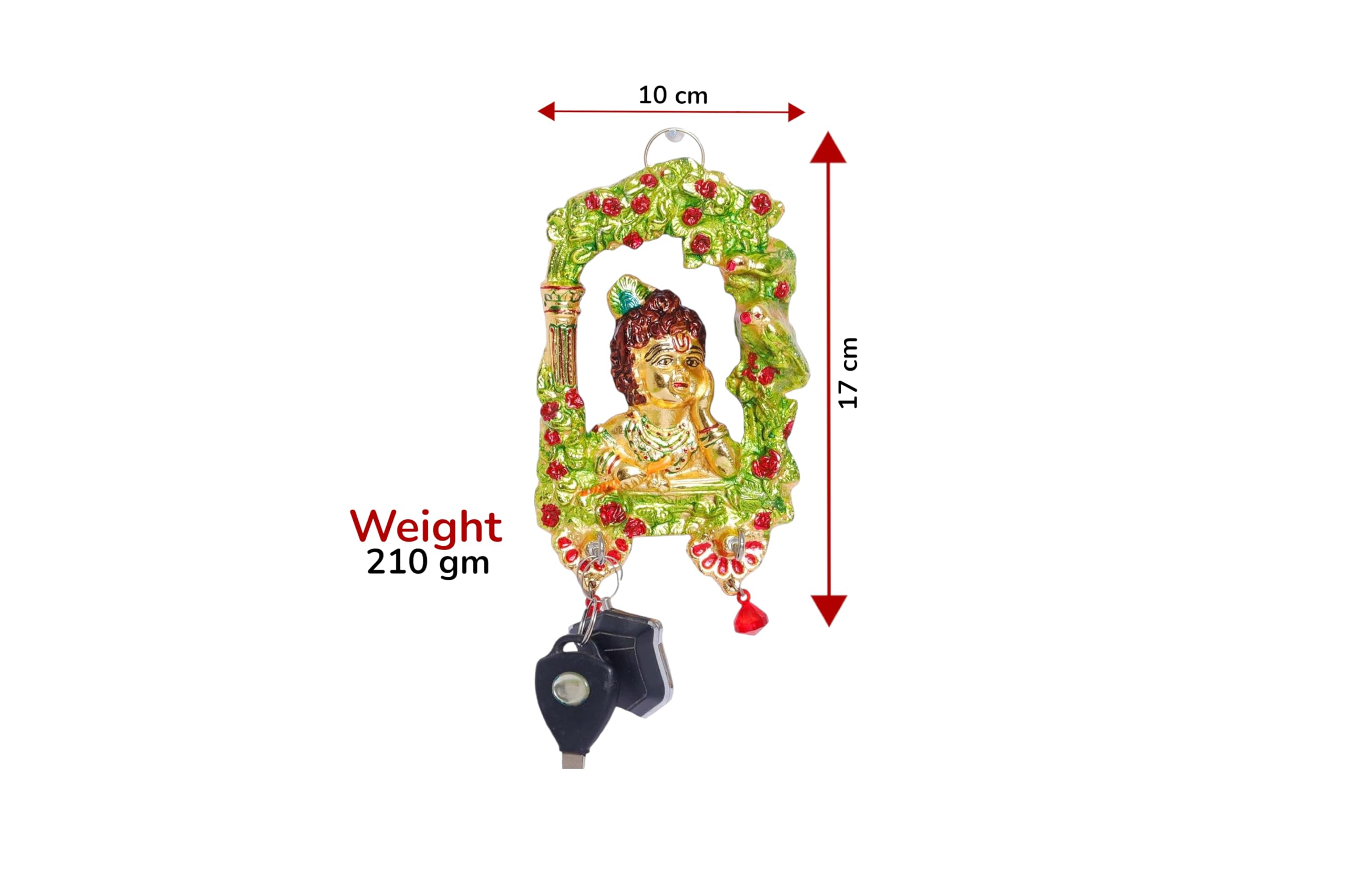 KridayKraft Metal Ganesha ji Key Holder with Meena Work Decorative for Wall | Ganesh Statue/Religious | Idol/Wall Hanging (Krishna Keyholder)