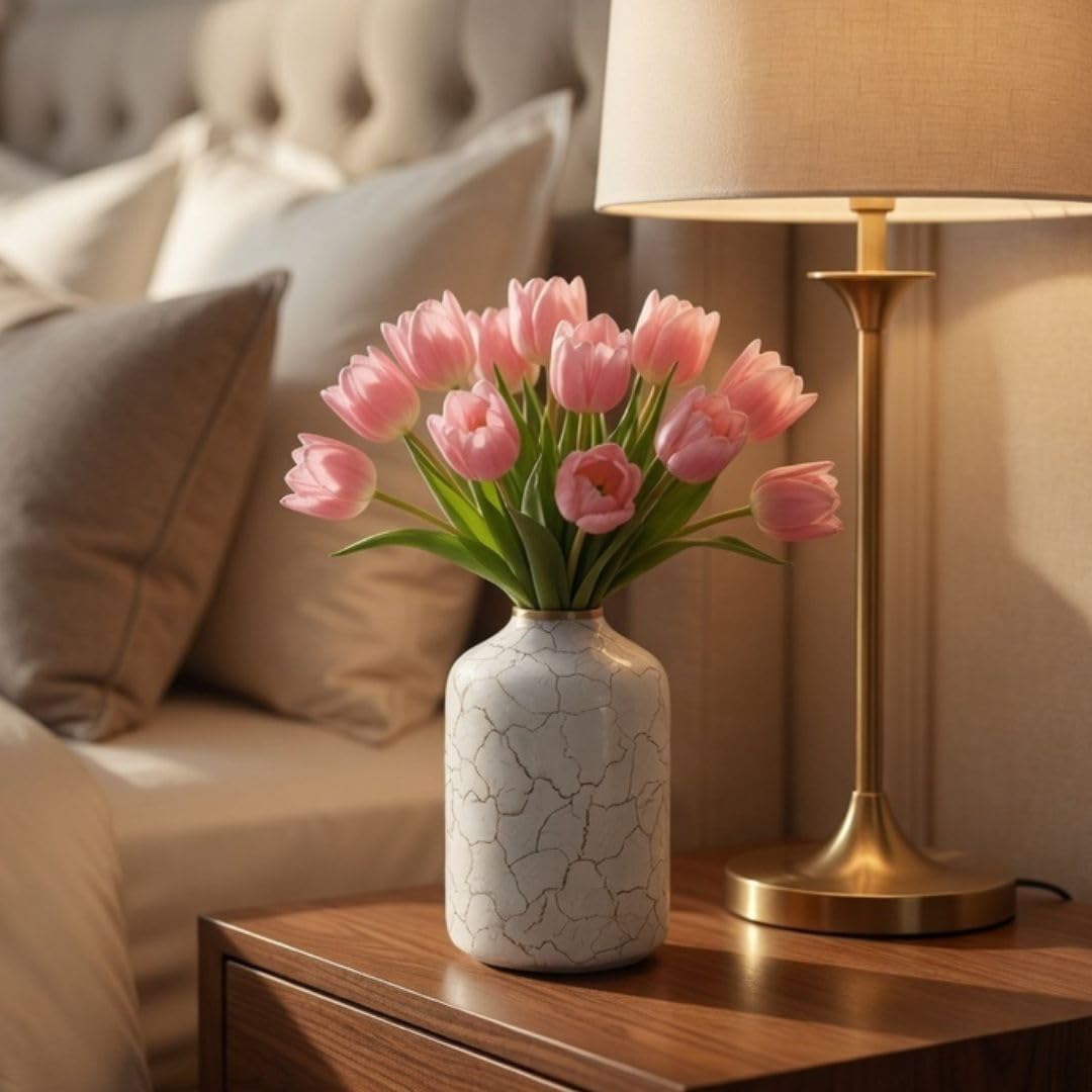 BEHOMA White Metal Vase for Home & Office Decor