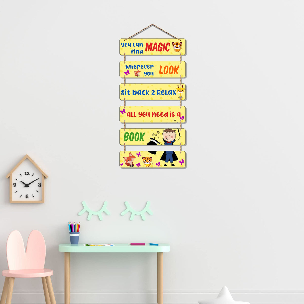 Artvibes Decorative Wall Hanging Wooden Art Decoration item for Living Room | Bedroom | Home Decor | Gifts | Quotes Decor Item | Wall Art For Hall | Mdf Wall Decoration, Set of 6 (WH_3291NR)