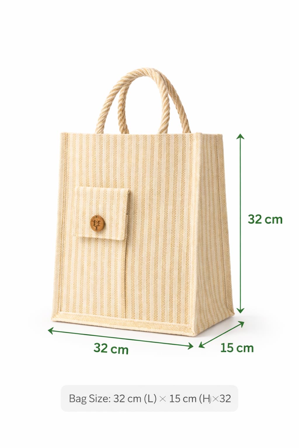 MOZU BAZAAR Jute Lunch Bag with Zip | Lunch Box Bag for Office Use | Jute Bag for Lunch | Jute Bags for Women & Men, Shopping, Grocery & Office Essentials (Button Flap)