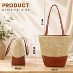 Storite Women’s Summer Straw Tote Bag – Woven Raffia Beach Handbag with Leather Base & Long Shoulder Straps | Lightweight Vacation, Travel & Everyday Shopper Bag