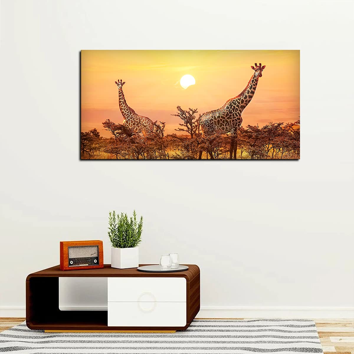 VIBECRAFTS Giraffes in Sunset Premium Canvas Wall Painting With Frame for Living Room Drawing Room Home|Office|Gift (PTVCH_2217)