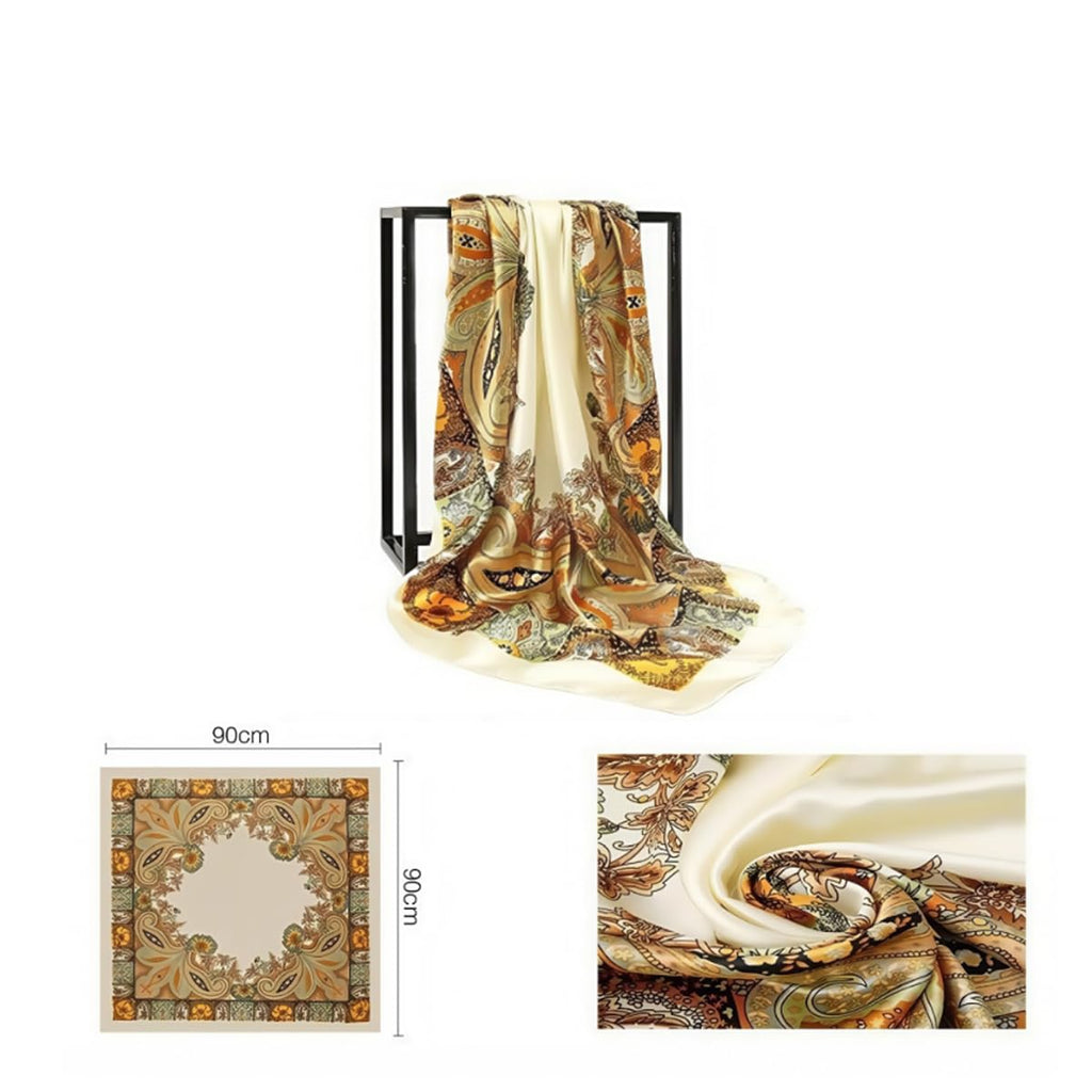 AstonAndia Silk-Like Square Scarf for Women, 90 x 90 cm Printed Head Scarf