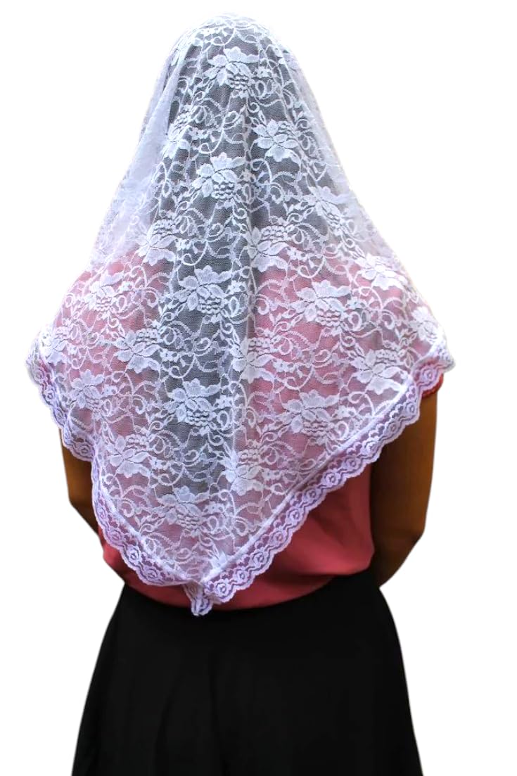 White Net Lace Shawl Wrap Shoulder Wrap or Headscarf Mantila Veil For Church