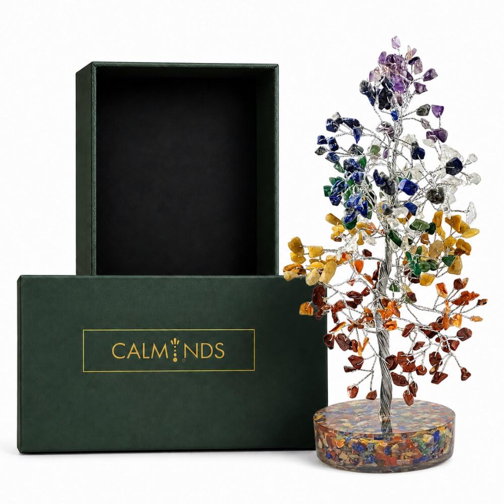 Calminds 7 Chakra Crystal Orgonite Tree Positive Energy & Meditation | Handmade Healing Crystal Tree for Chakra Balancing, Vastu & Feng Shui | 7 Chakra Home & Office Decor