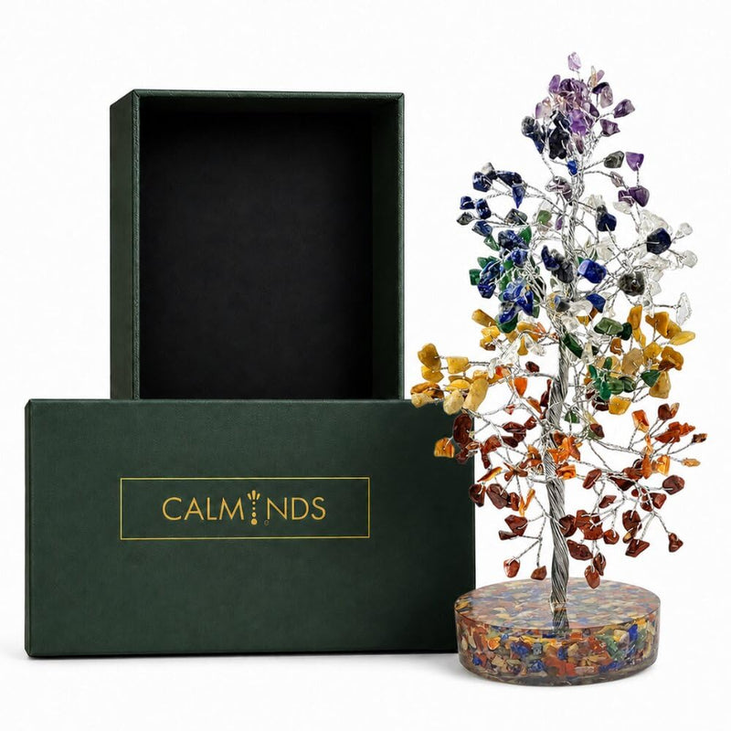 Calminds 7 Chakra Crystal Orgonite Tree Positive Energy & Meditation | Handmade Healing Crystal Tree for Chakra Balancing, Vastu & Feng Shui | 7 Chakra Home & Office Decor