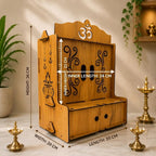 Privla Wooden DIY Small Size Home Temple with Door & Drawer Engineered Wood Pooja Mandir for Home-Office | OM-with Bells Design | Wall Hanging & Floor Resting Mandir (OM with Bells-) 36 * 20 * 25