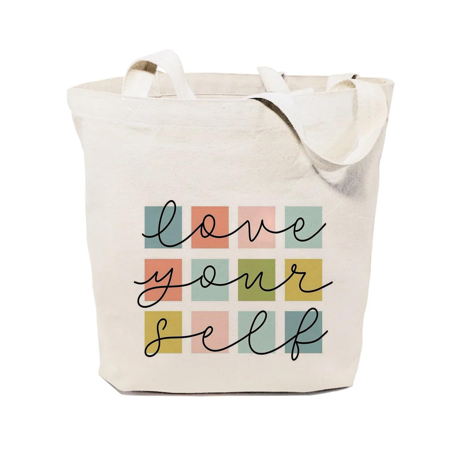Heu “Love Yourself” Printed Canvas Tote Bag | Aesthetic Quote Reusable Cotton Shoulder Bag | Stylish Eco-Friendly Shopping Tote for Women & Girls