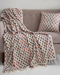 DMAASA Cotton Printed Peach Floral Jaal Pattern Sofa Throw (50x70 Inches) with 2 Pcs Cushion Cover(16x16 Inch) Boho Lightweight Thrower for Couch, Living Room & Bed (Pack of 3) Kafalo