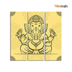 VIBECRAFTS 3 Pieces Ganesh Ji Canvas Wall Painting Fitted With Wooden Frame For Home | Office | Living Room | Gifts (PTVC3Pcs1_9580)