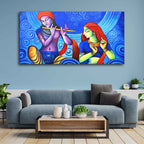 VIBECRAFTS Canvas Paintings for Living Room Drawing Room Radha Krishna Canvas Wall Painting Fitted With Wooden Frame For Home | Office | Living Room | Gift (PTVCH_2476)