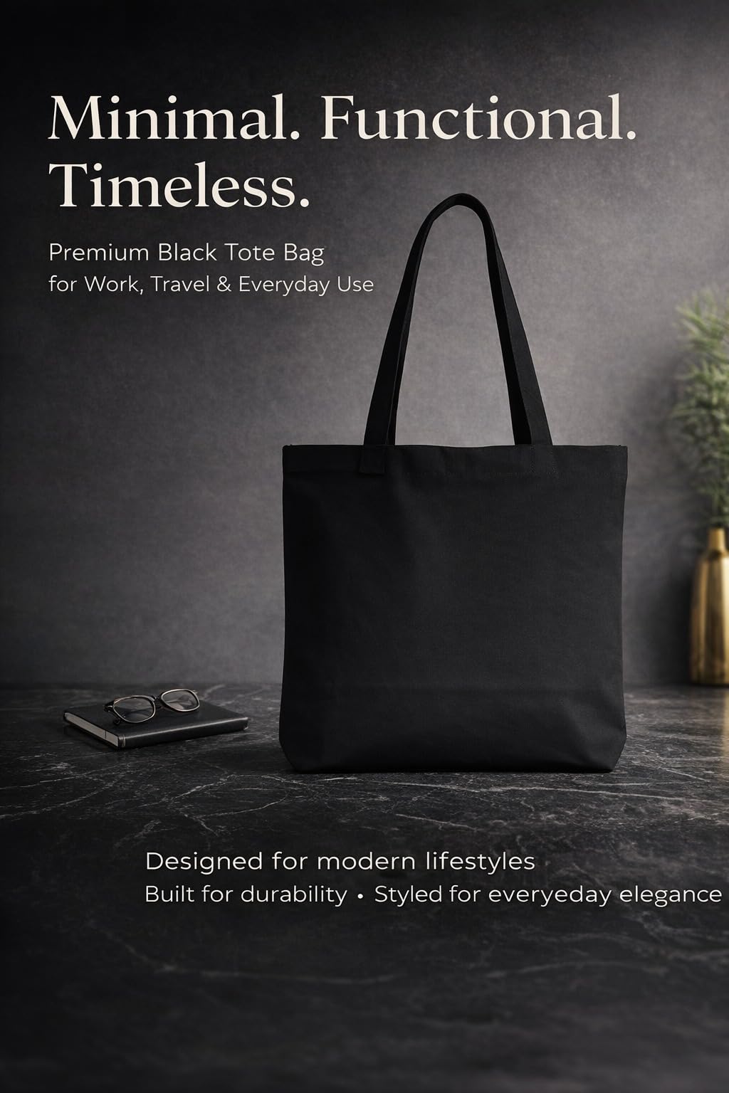 STYLLURE Printed Tote Bag for Women, Black Canvas Shoulder Bag, Lightweight and Spacious, Reusable Handbag for College, Office & Daily Use 40x30 cm. (Stylish Women)