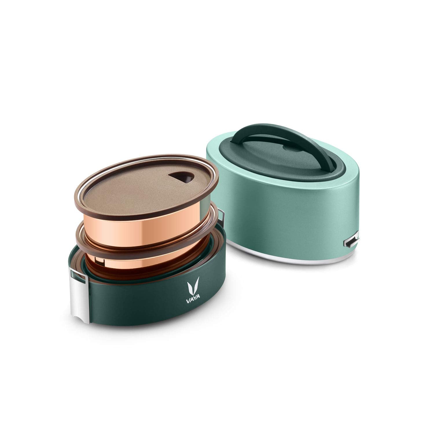 VAYA TYFFYN Lunch Box for Kids for School,Copper Finished Stainless Steel Tiffin Box, Insulated Tiffin Box for Office for Women, 600ml with 2 Leakproof Containers, Hot Lunch Box for Boys, Green