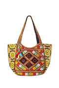 PREET GALLERY Handmade Cotton Patchwork Tote Bag, Multicolour, Double Handle|Women's Shoulder Bag, Pure Cotton Tote Bag, Handmade Patchwork Design (Black Ethnic Multicolor)