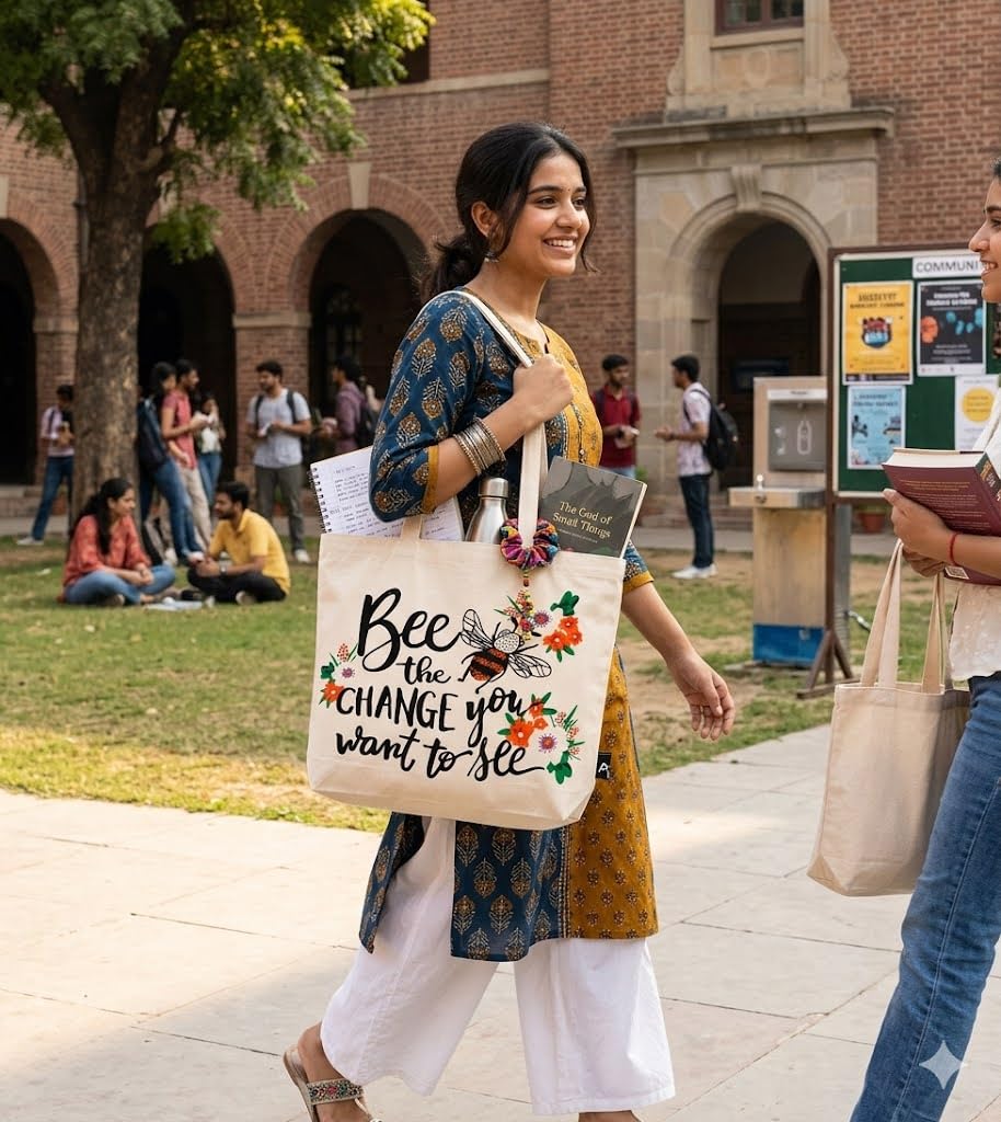 Inspirational Quotes Reusable Tote Bags | 100% Organic Cotton Shopping/Grocery Tote Bags For Women Office College Grocery,Vegetable Bags Market, Canvas Bag 15kgs Capacity (BEE)
