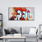 VIBECRAFTS Canvas Paintings for Living Room Drawing Room Abstract Art Wall Painting of Radha Krishna Fitted with Wooden Frame for Home|Office|Gift(PTVCH_2295NV)