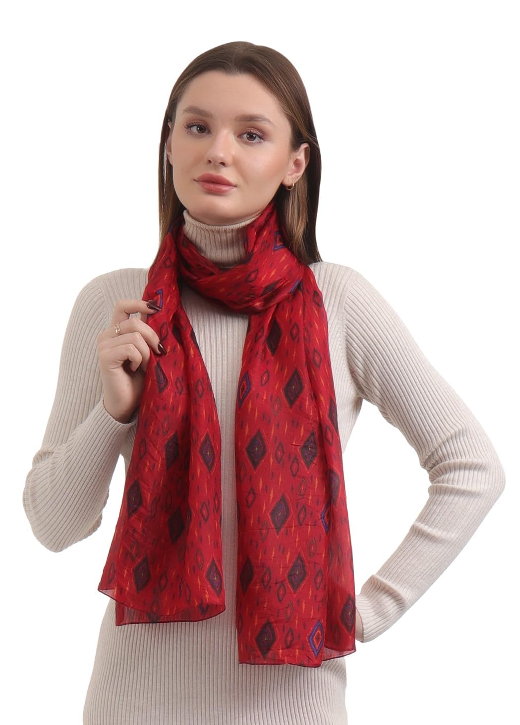 EH 100% Pure Mulberry Silk Scarf for Women, head scarf, neck scarf, hair scarf, digital printed long (22 X 72) (MC 41)