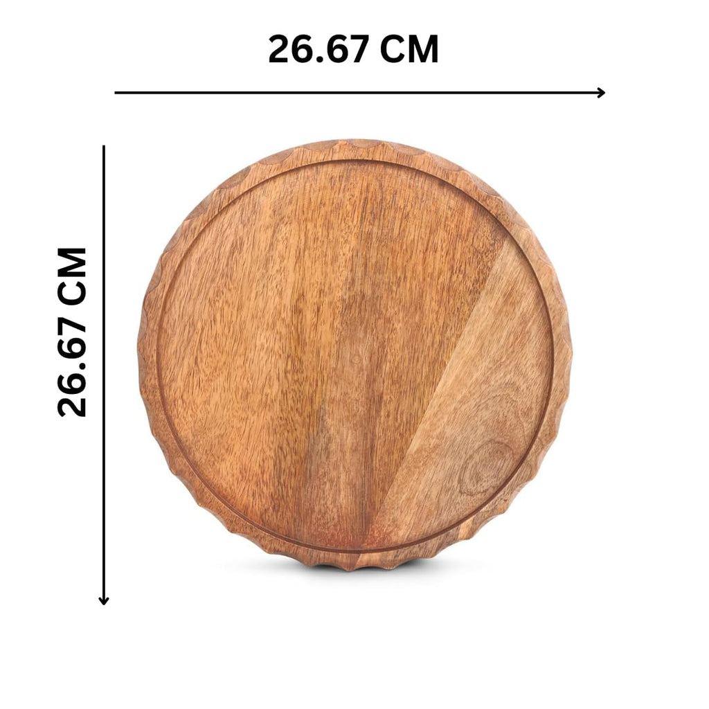 FABULO 10-Inch Round Wooden Serving Tray | Decorative Tray For Table & Kitchen | Stylish Home Decor & Table Organizer.