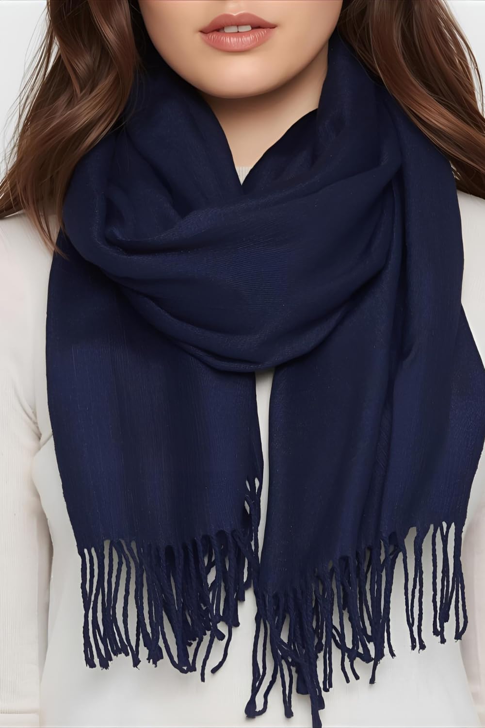 FM Trends Stylish Plain Scarf for Women & Girls | Solid Color Stole, Dupatta, Shawl | Elegant Ladies Accessory (Navy Blue, 1.8 meters)