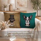 STITCHNEST Set of 2 Jute Cushion Covers – 18x18 Inches – Cute Puppy & French Bulldog Prints – Designer Decorative Pillow Covers for Sofa, Living Room & Bedroom | Perfect for Home Decor