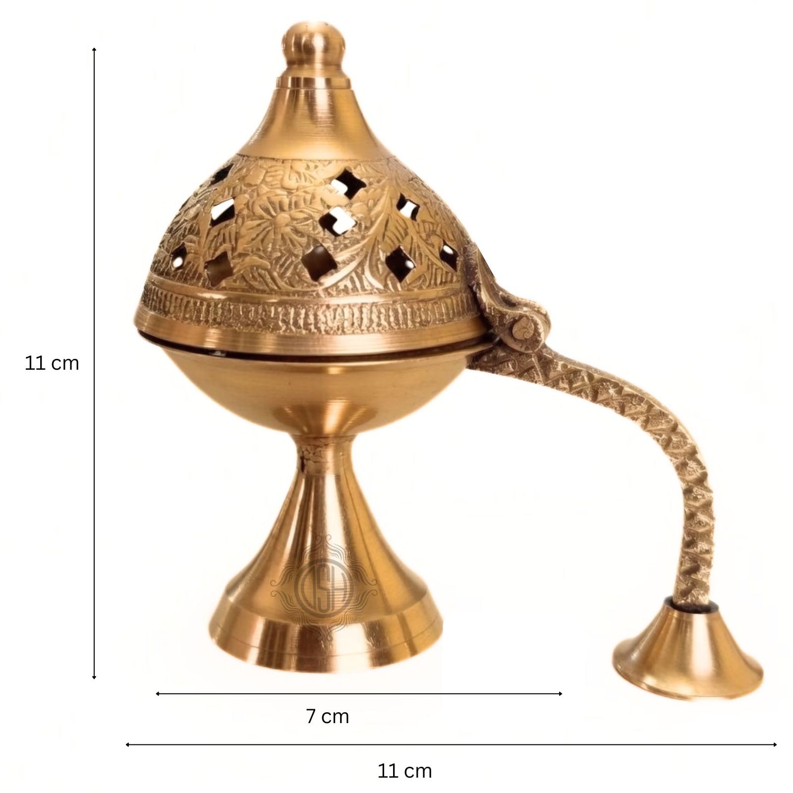 DSH CRAFTING YOUR CURIOSITY Home Purifying Brass Dhuna Loban Burner Dhooni Dhoop Dani Dhuni Brass Table Dhoop Dani Incense Burner for Loban (Small)