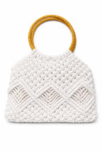 KARIMA CRAFT Handmade Macramé Handbag with Wooden Handles | Boho Cotton Tote Bag for Women | Stylish Crochet Purse for Daily Use, Beach & Parties