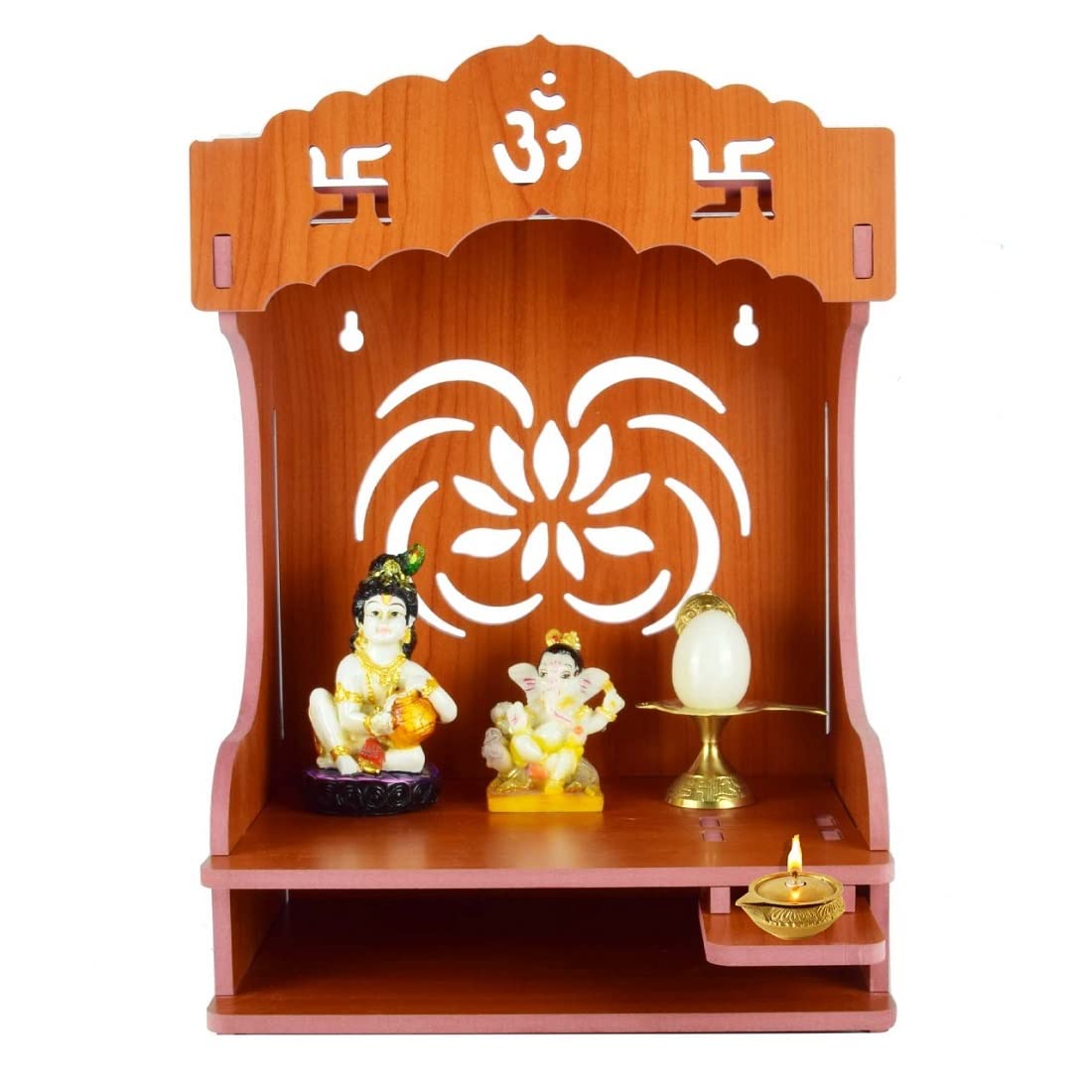 YIXT Handcrafted Wooden Temple with Doors & Drawer Storage | Big Size Pooja Mandir for Home Decoration