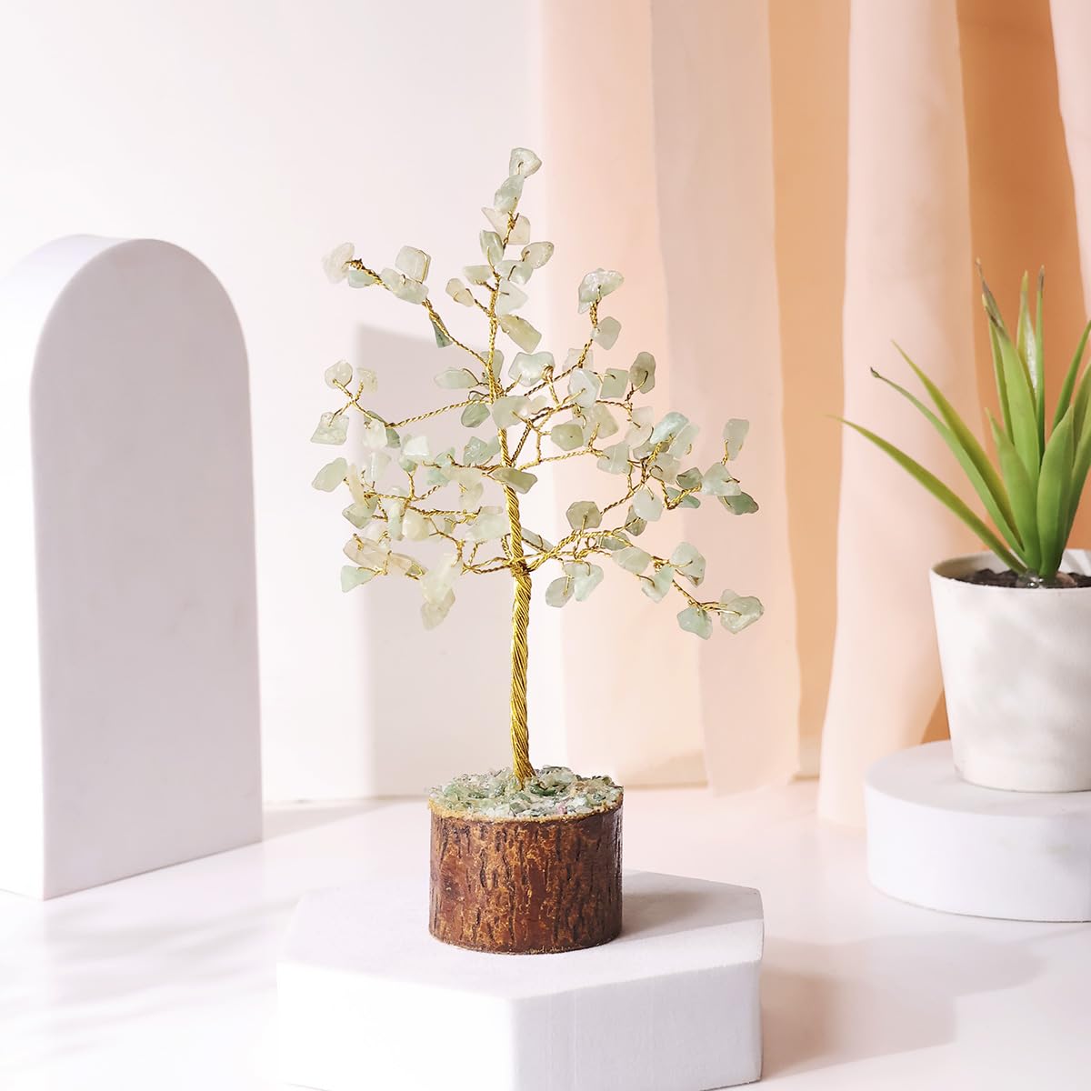 Shubhanjali Green Aventurine Crystal Tree with 100 Beads | Feng Shui Money Tree Bonsai Wire Showpiece for Home Decor | Gemstone Tree for Living Room, Office Desk, Study Table, Vastu & Gifting