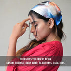 Hair Drama Co. Abstract Patterned Bandana Printed Women Elastic Scrunchies Hair Bands Retro Hair Ties Scarf Rubber Band Hair Accessories for Women & Girls - Blue