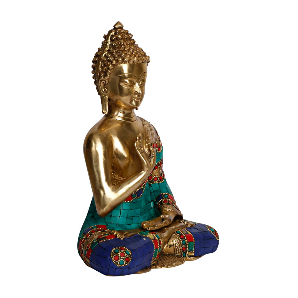 ARTVARKO Blessing Buddha Brass Idol with Inlay Statue Decorative Buddhism Buddha Showpiece Figurine Home Décor Diwali Gifts 10.5 Inch.