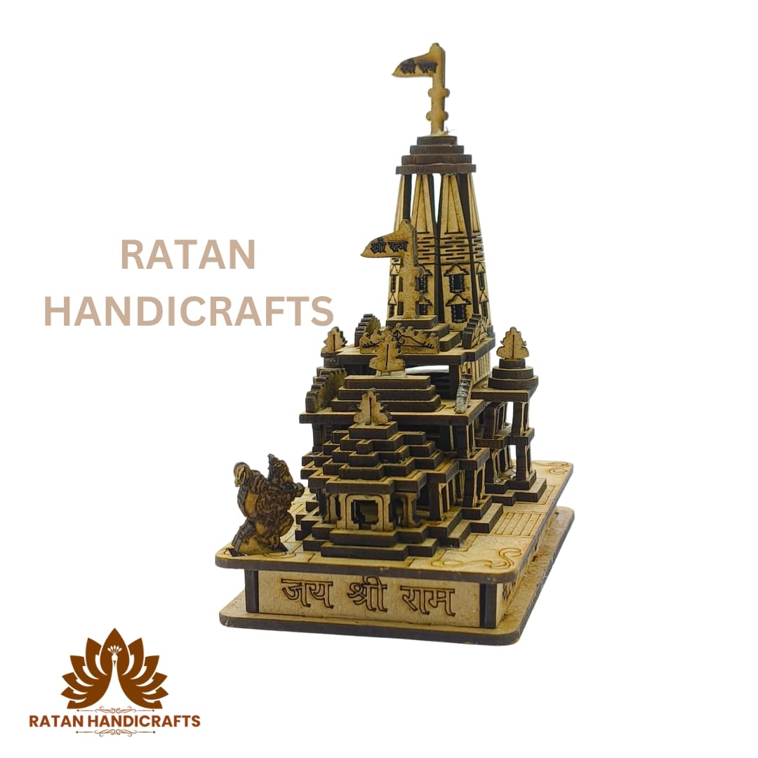 Handmade Wooden 3D Miniature Shri Ram Mandir Ayodhya 3D Model Wooden Temple for Home Decoration, Office, Home, Puja Gift. Shri Ram Janmbhoomi Temple Ideal for Decor and Pooja 5.5D x 9.5W x 11H Cm