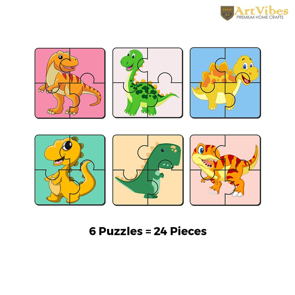 Artvibes Dinosaurs Wooden Jigsaw Puzzle Games for Children & Kids | Jigsaw Puzzles for Kids Age 2-5 | 4 Pieces Puzzles | Toddler's Wooden Puzzle (PZ_506N), Set of 6