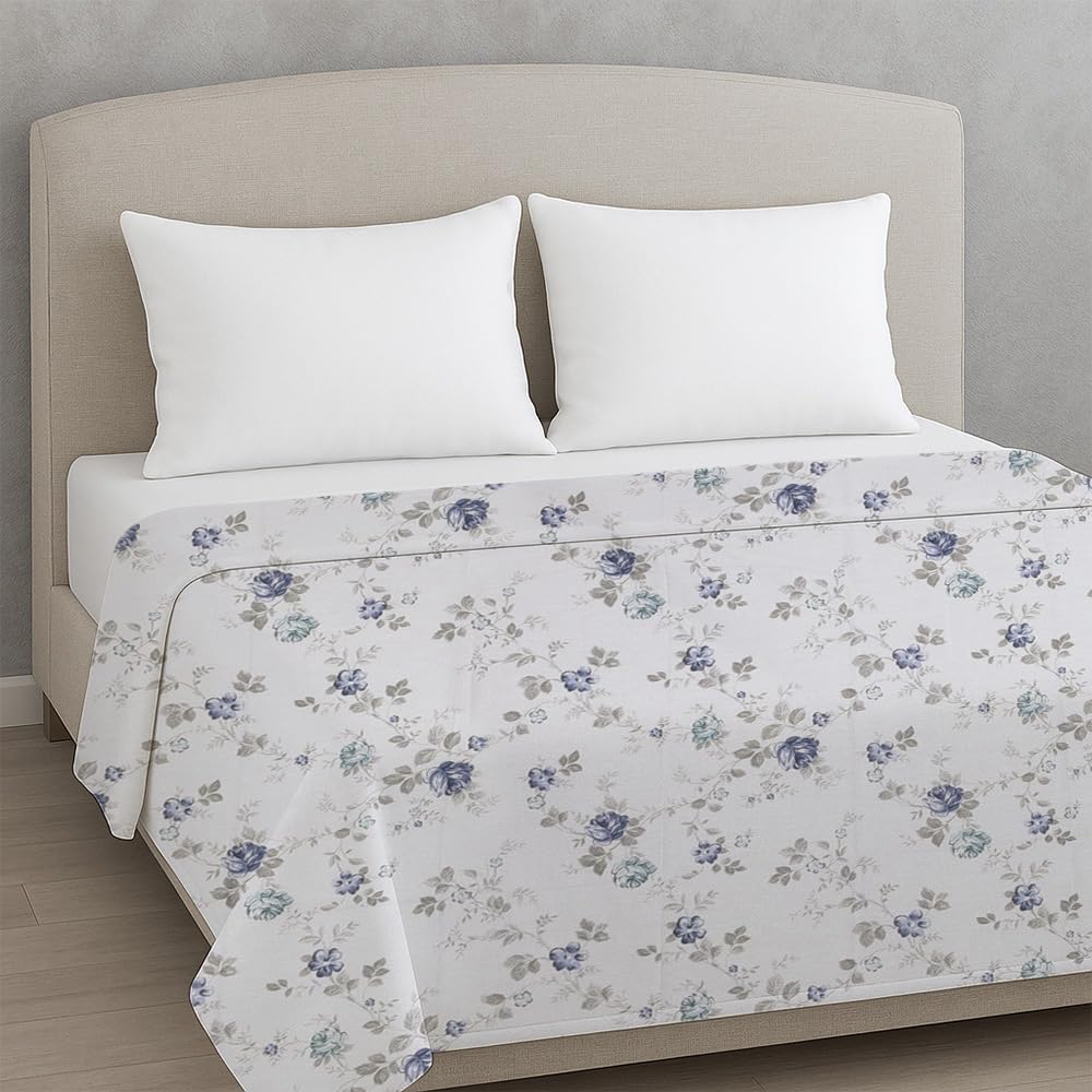 LINENWALAS 300 Tc Cotton Reversible Single Bed Dohar With Silk Border | Soft-Lightweight Blanket (Single Dohar, Shabby Sage Floral) Kafalo