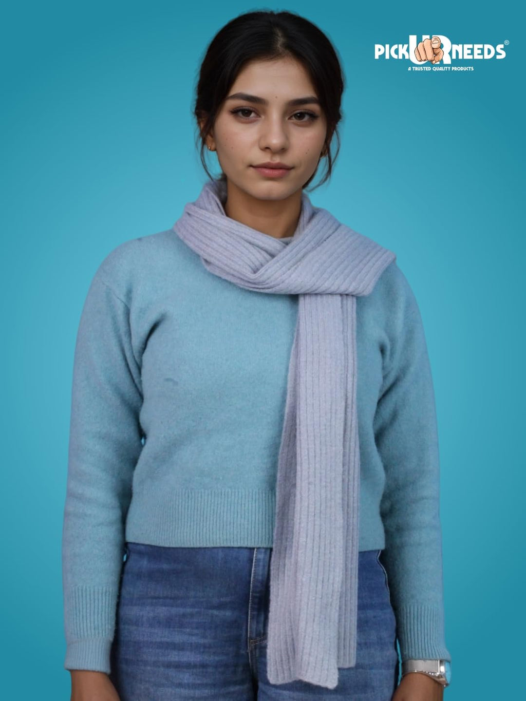 Pick Ur Needs Ultra Soft Ribbed Knit Muffler for Women Warm Winter Woolen Scarf Cozy Lightweight Neck Warmer for Casual & Outdoor Use (Sky Blue)