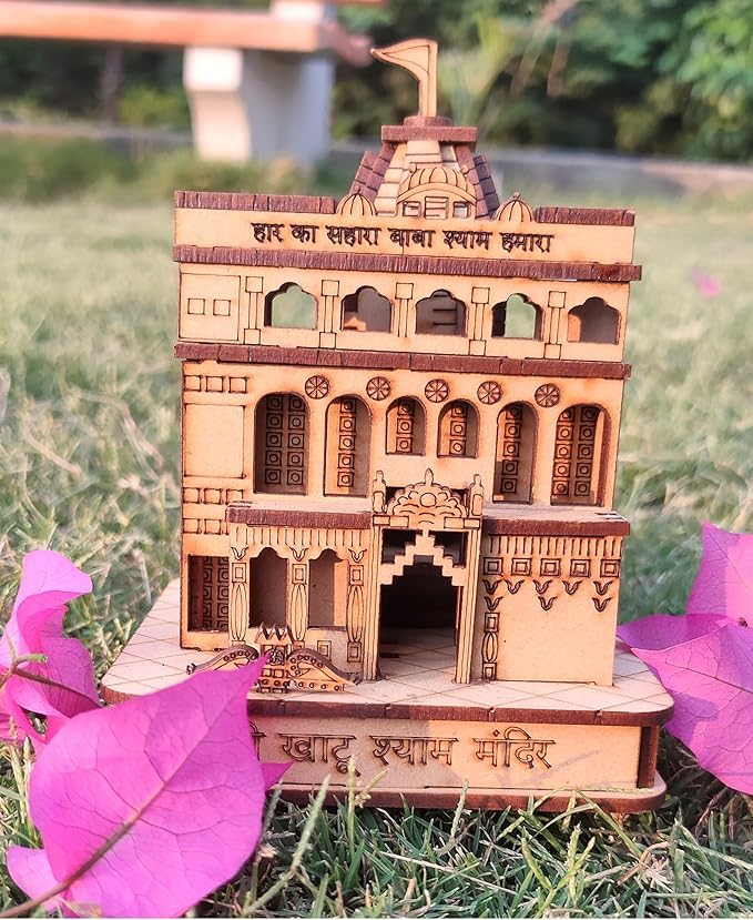 ANI DIVINE Khatu Shyam Mandir Large Beautiful Miniature Wooden 3D Model for Home Temple Car Dashboard Gift