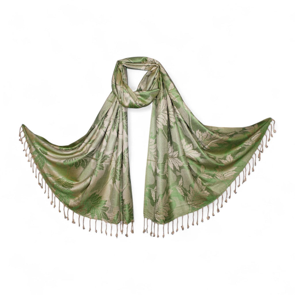 STOLE STUDIO Embellished Leaf Luxurious Viscose Stole Scarf (Beige/Mehndi)