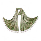 STOLE STUDIO Embellished Leaf Luxurious Viscose Stole Scarf (Beige/Mehndi)