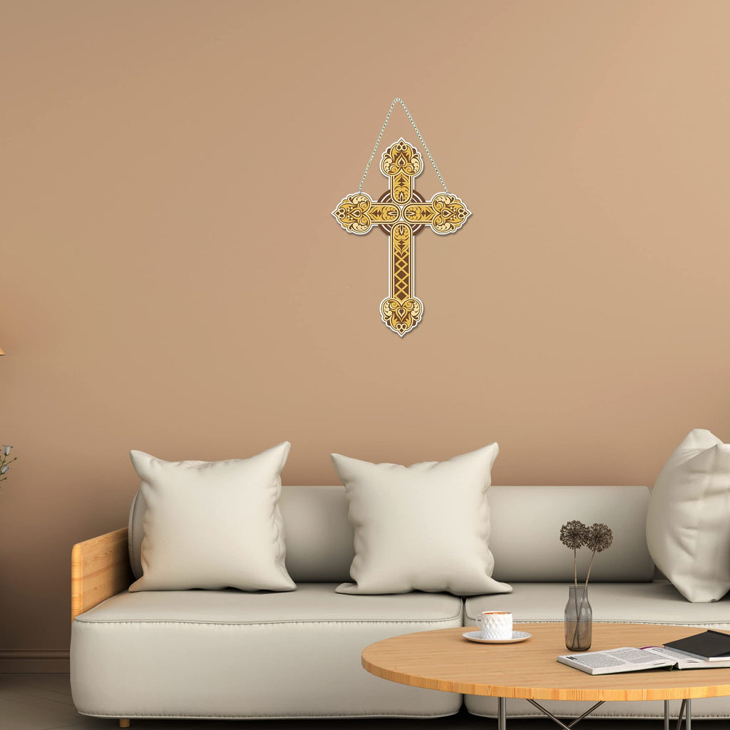 Artvibes Traditional Christian Holy Cross Designer Wooden Wall Hanging Decoration Items for Living Room | Spiritual Decor Items | Wall Poster | Modern Decor Items | Unique Gift (WH_5512N)